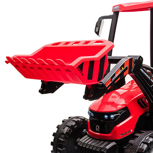 24V Kids Ride On Tractors With Parent Remote Control, Pedal Tractors With Working Loader And Backhoe Digger, Kids' Ride On Car Toys 24V Battery Powered Electric Vehicles With Trailer, Digger Red