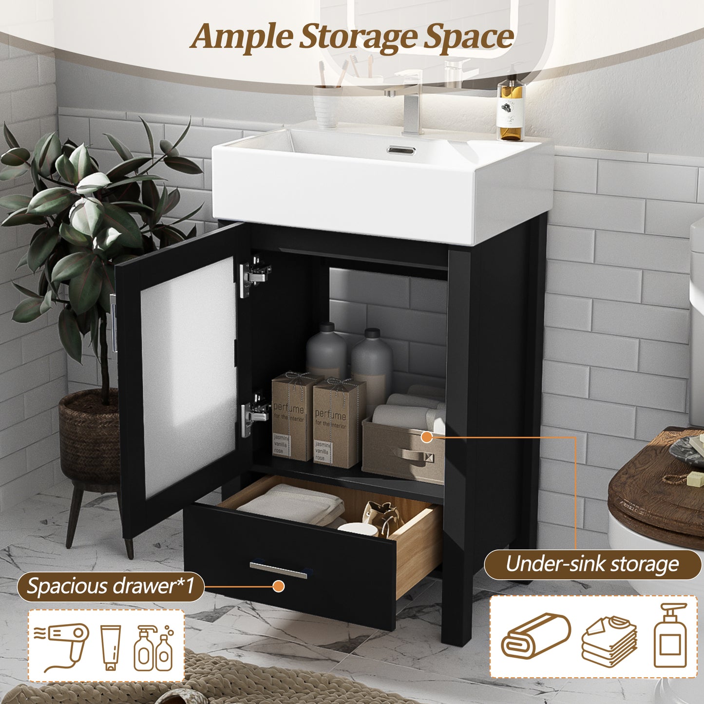 20-Inch Bathroom Vanity With Ceramic Sink And Ample Storage - Ideal For Small Bathrooms