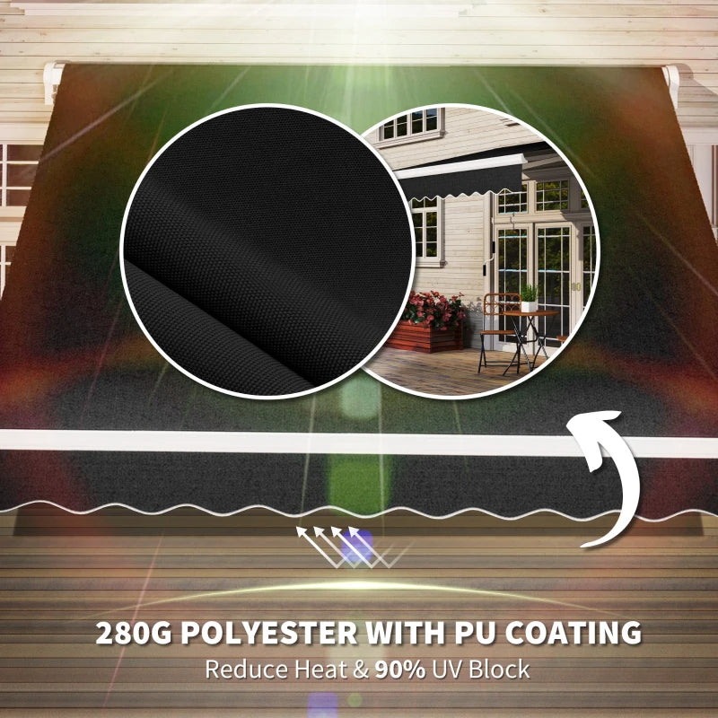 Patio Retractable Awning, Manual Exterior Sun Shade Deck Window Cover, Black