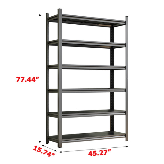 Garage Storage Rack, 6-Story Metal Shelves, Adjustable Partition Storage Unit, Supermarket, Home, Garage, Basement Storage Rack, Black, Requires Assembly