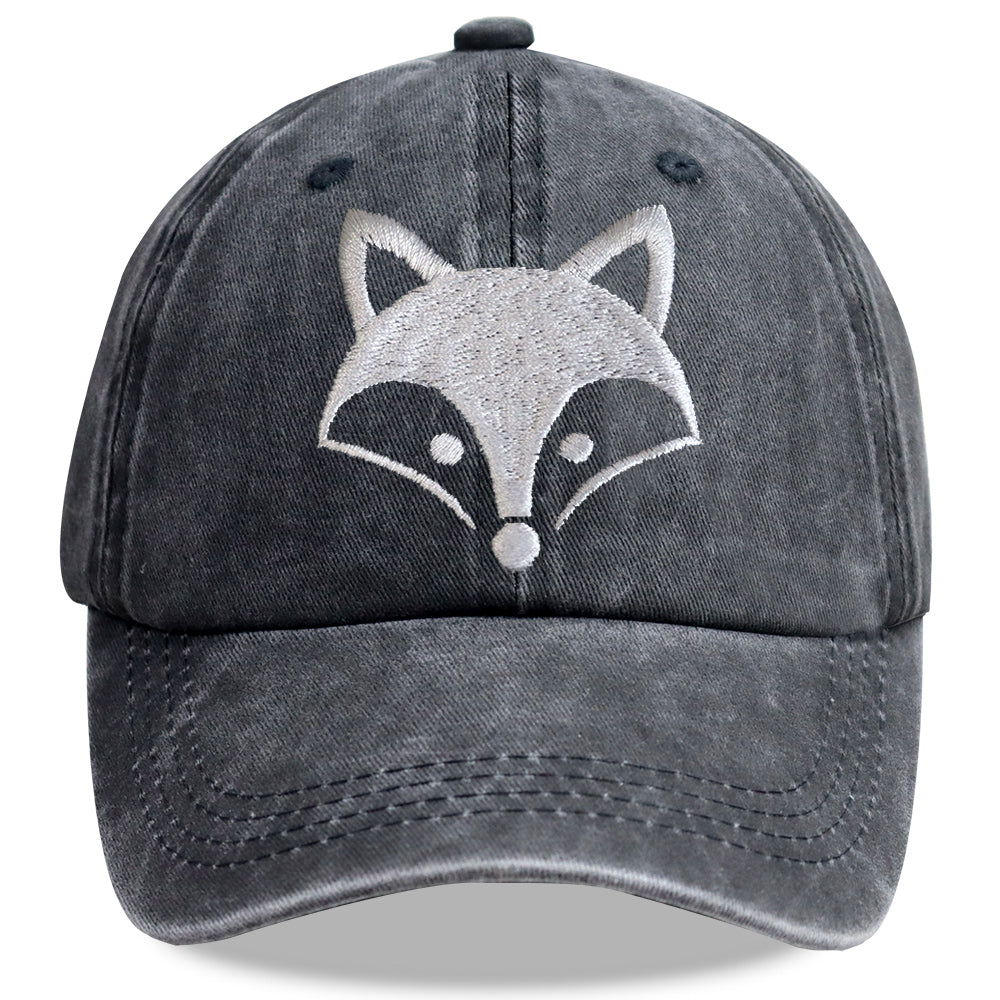 2pcs Fox Embroidered Vintage Washed Baseball Cap - Leicester City The Foxes World Cup Soccer Fan Hat, Adjustable Unisex Cotton Cap