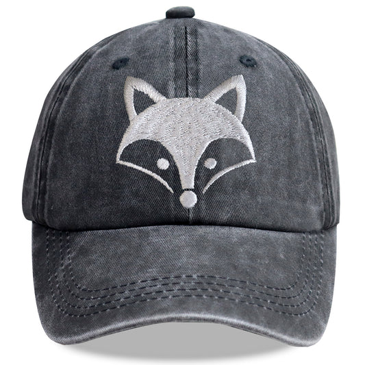 2pcs Fox Embroidered Vintage Washed Baseball Cap - Leicester City The Foxes World Cup Soccer Fan Hat, Adjustable Unisex Cotton Cap