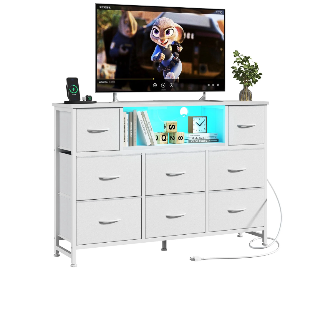 A Storage Cabinet With 8 Fabric Drawers And An Electrical Socket, And An LED TV Cabinet With USB And Type-C Interfaces