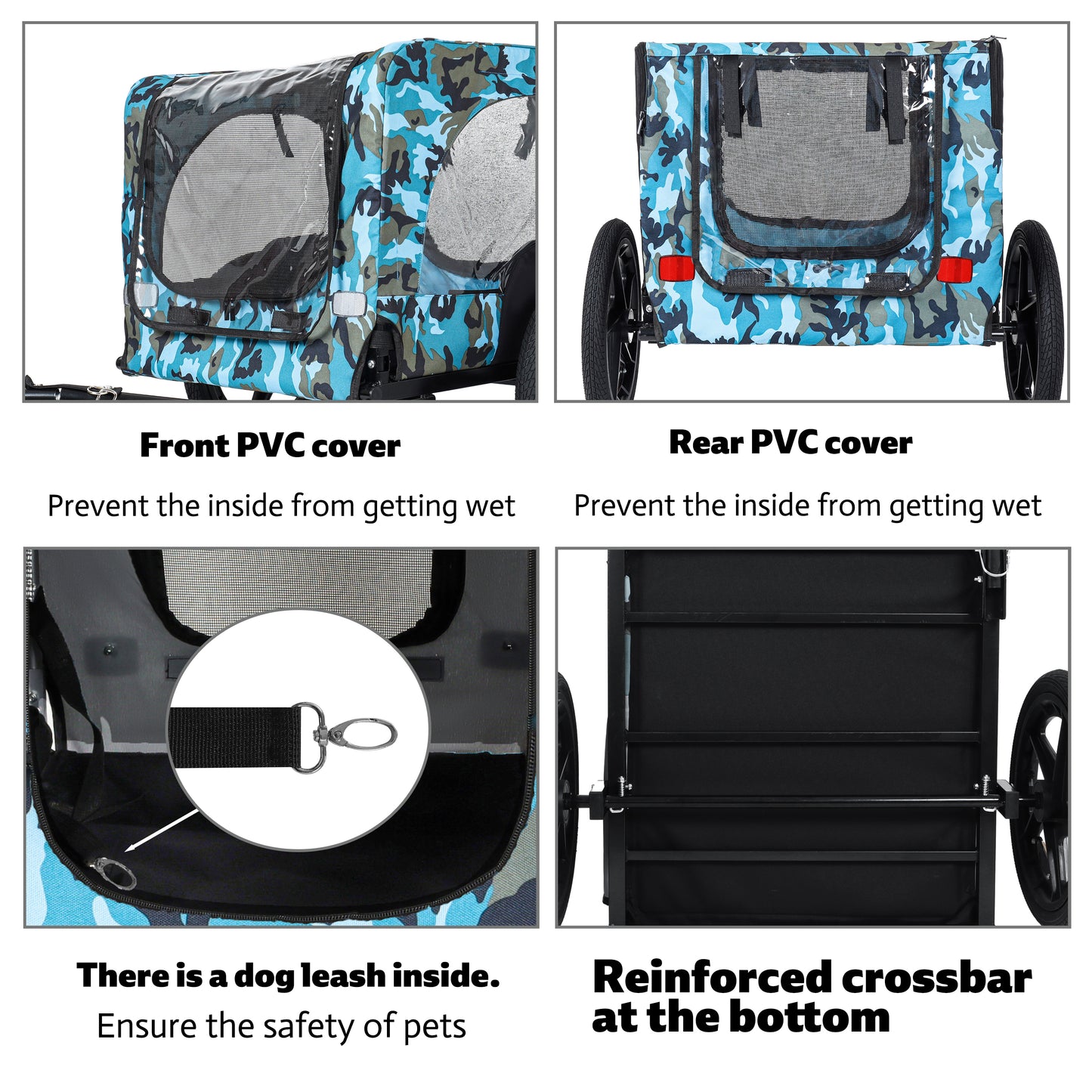 Outdoor Heavy Duty Collapsible Pet Bike Trailer With 16-Inch All-Terrain Wheels & Universal Hitch - Foldable Dog Cargo Carrier Cart For Bicycles, Blue Black