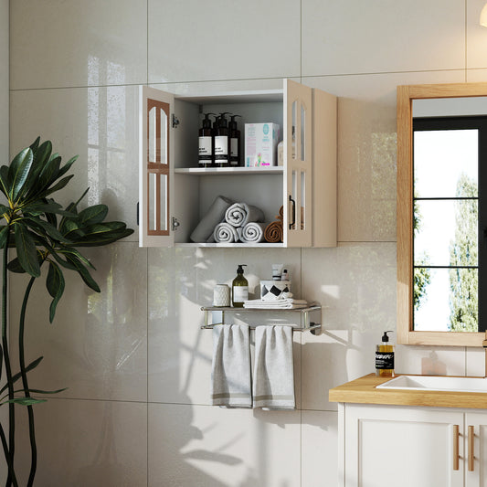 Wall Cabinet, Glass Door Display Wall Mounted Cabinet, Floating Cabinet With Inadjustable Shelves For Kitchen,Bathroom,Living Room