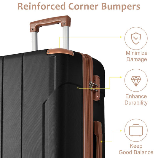 Luggage Sets 3 Piece, Expandable Hard Shell ABS Suitcases With Double Spinner, Travel Luggage Set With TSA Lock  20 24 28inch, Black Brown