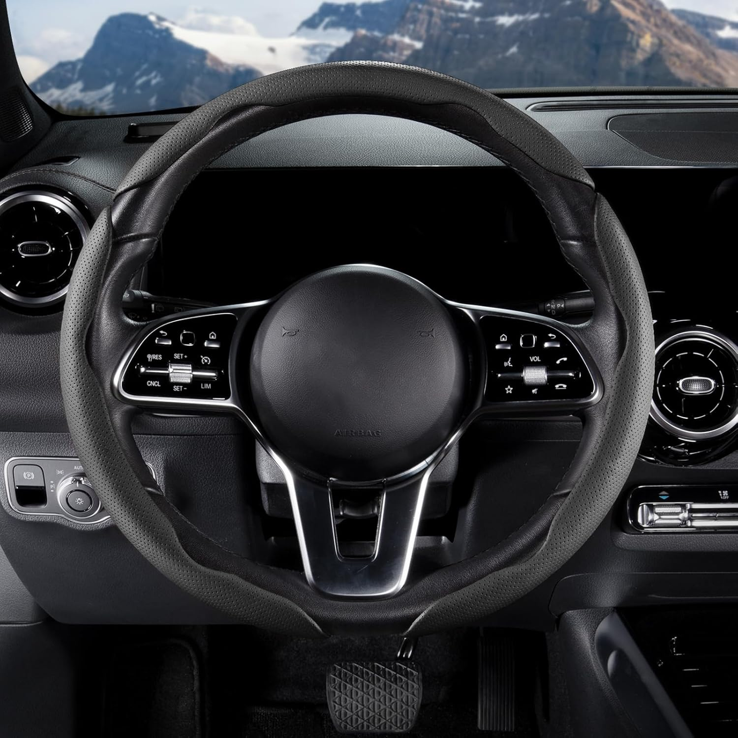 Car Steering Wheel Cover - Leather Snap-on Three-piece Set - Anti-slip Protection Cover - Steering Wheel Control Accessory - Universal Model - Black And Gray