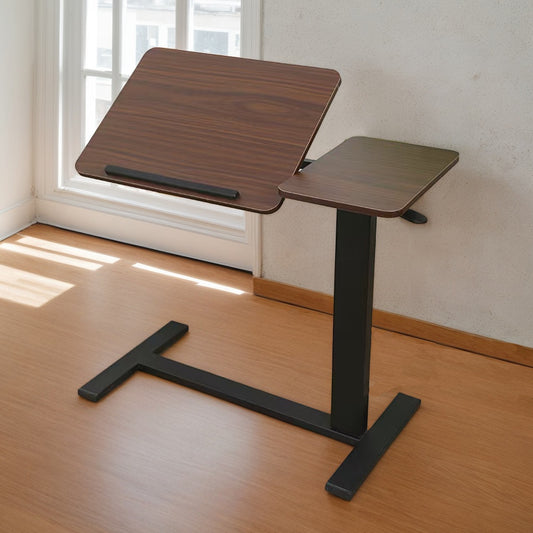 Bedside Table,Folding Overbed Bedside Desk Mobile Rolling Laptop Stand Tilting Overbed Table With Wheels Height Adjustable Tray Table For Laptop Bed Sofa Side Table WALNUT