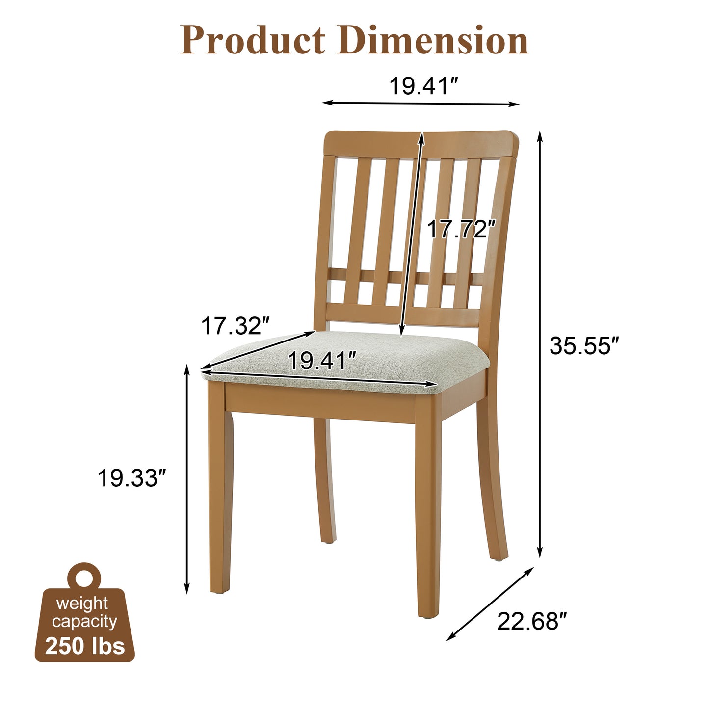 2-Piece Modern Scandinavian Dining Chairs, Curved Wood Backrest With Gray Fabric Seat, Finish For Dining Room And Apartment, Easy To Assembly -LIGHT BROWN