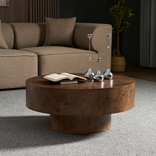 31.49 Burl Wood Veneer Coffee Table And Sturdy Pedestal For Living Room Office Apartment Walnut