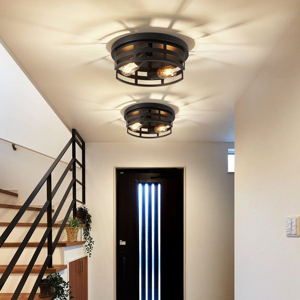 2-Light Black Flush Mount Ceiling Light Fixture,11 In Light Fixtures Ceiling Mount For Hallway,Hall,Kitchen,Farmhouse  2 Pack No Bulbs