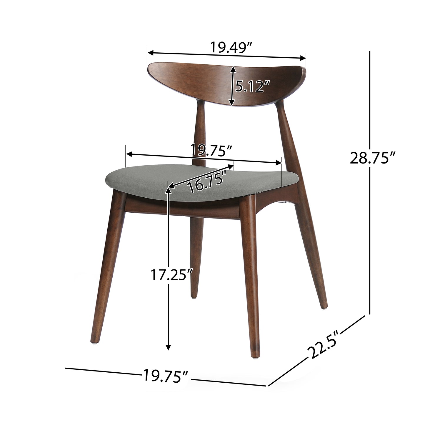 Set Of 2 Retro Rubberwood Chairs With Ergonomic Back & Plush Cushions, Walnut Light Gray  Same Sku 59297.00DBEI