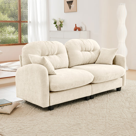 Loveseat Cloud Sectional Couches  Chenille Fabric, Quilted Pleated Design, Ergonomic Design, High-Density Foam Easy Install Elegant Armrests High Quality Wooden Base,Fits Living Rooms,Beige