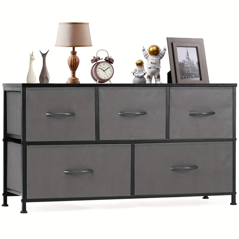 Dresser For Bedroom Storage Drawers Fabric Storage Tower With 5 Drawers, Chest Of Drawers With Fabric Bins