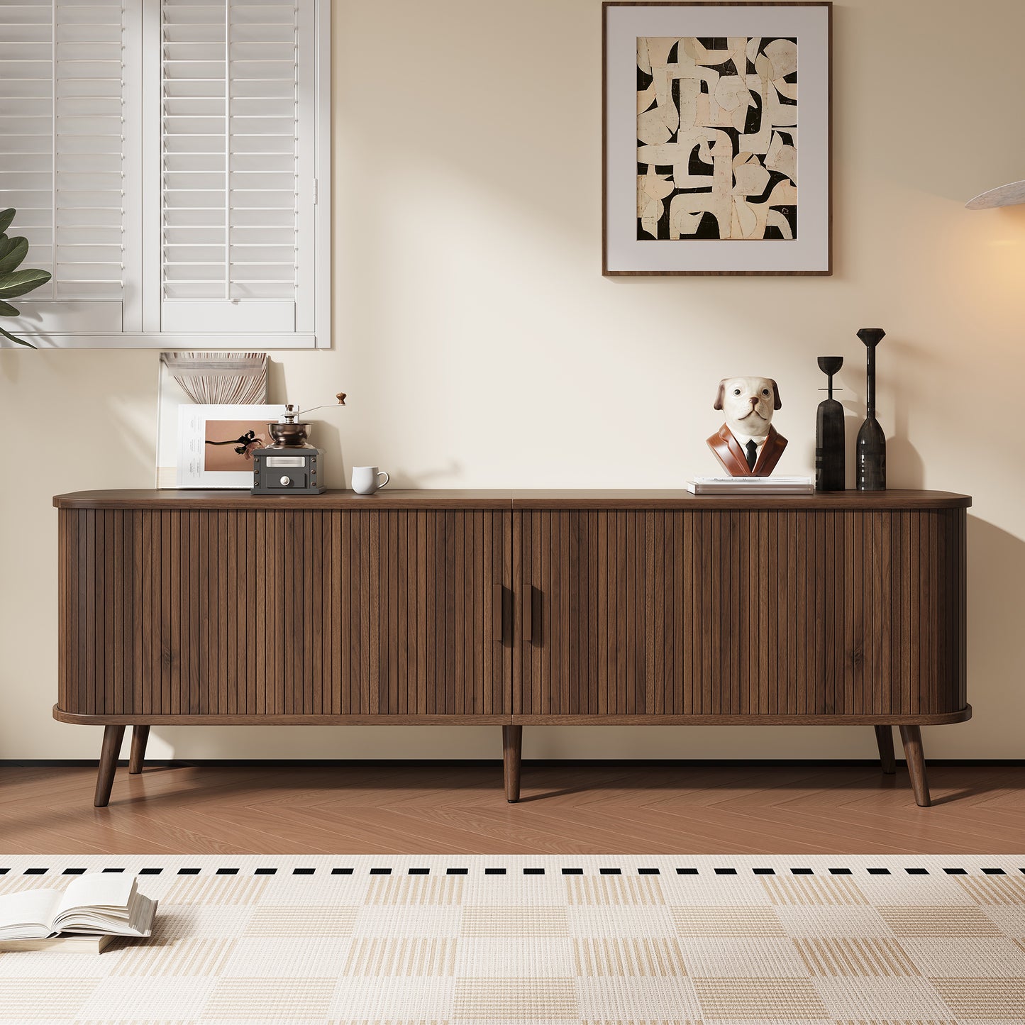 70-inch Modern TV Stand For TVs Up To 80 Inches For Living Room, Media Entertainment Center With Ample Storage & Solid-Wood Legs