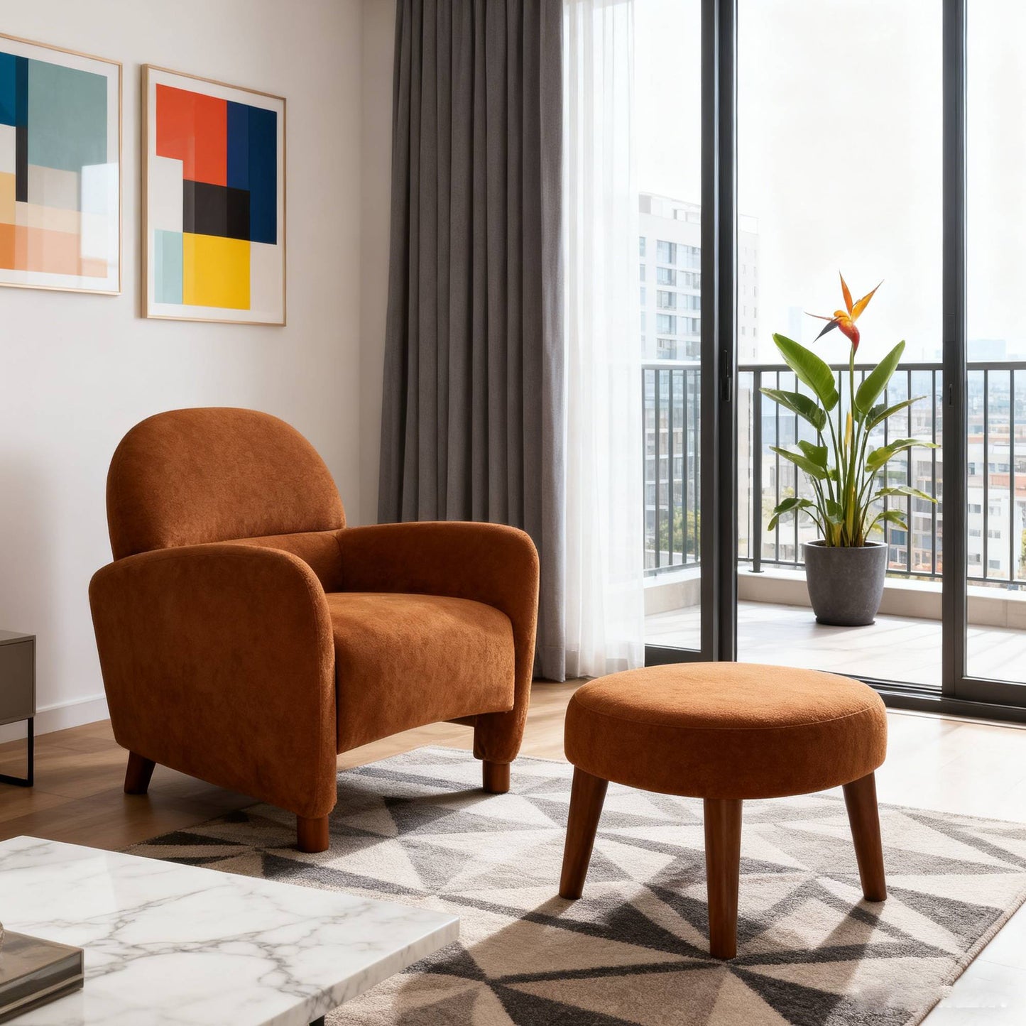 Modern Lazy Chair With Footrest Ottoman - Upholstered Leisure Sofa Chair, Reading Corner Chair For Small Space