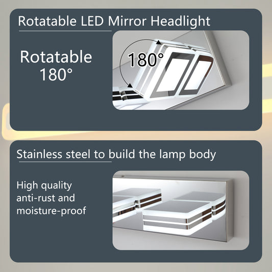 39in  Modern Chrome 6-Light LED Vanity Light, Square Acrylic Lampshades Wall Mount Fixture For Bathroom, Mirror Lighting