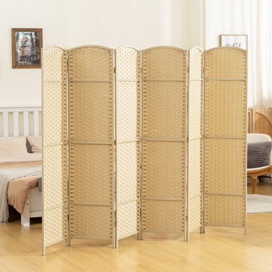 Folding Room Divider Screen 6 Panel 5.6' Tall Privacy Screen Freestanding Room Partition For Home Office, Beige