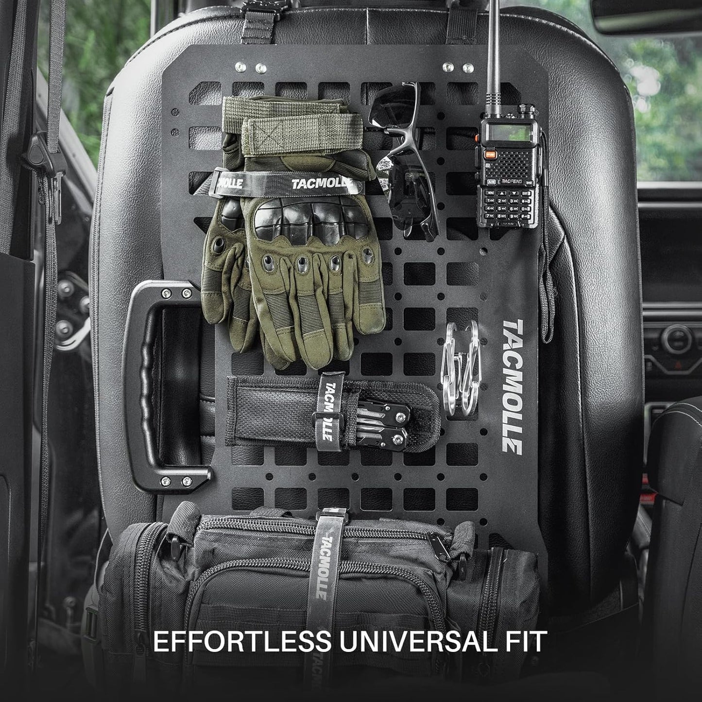 TACMOLLE Portable Rigid MOLLE Panel, Tactical Car Back Seat Organizer With Handle, Heavy Duty Car Storage Organizer For Modular Storage