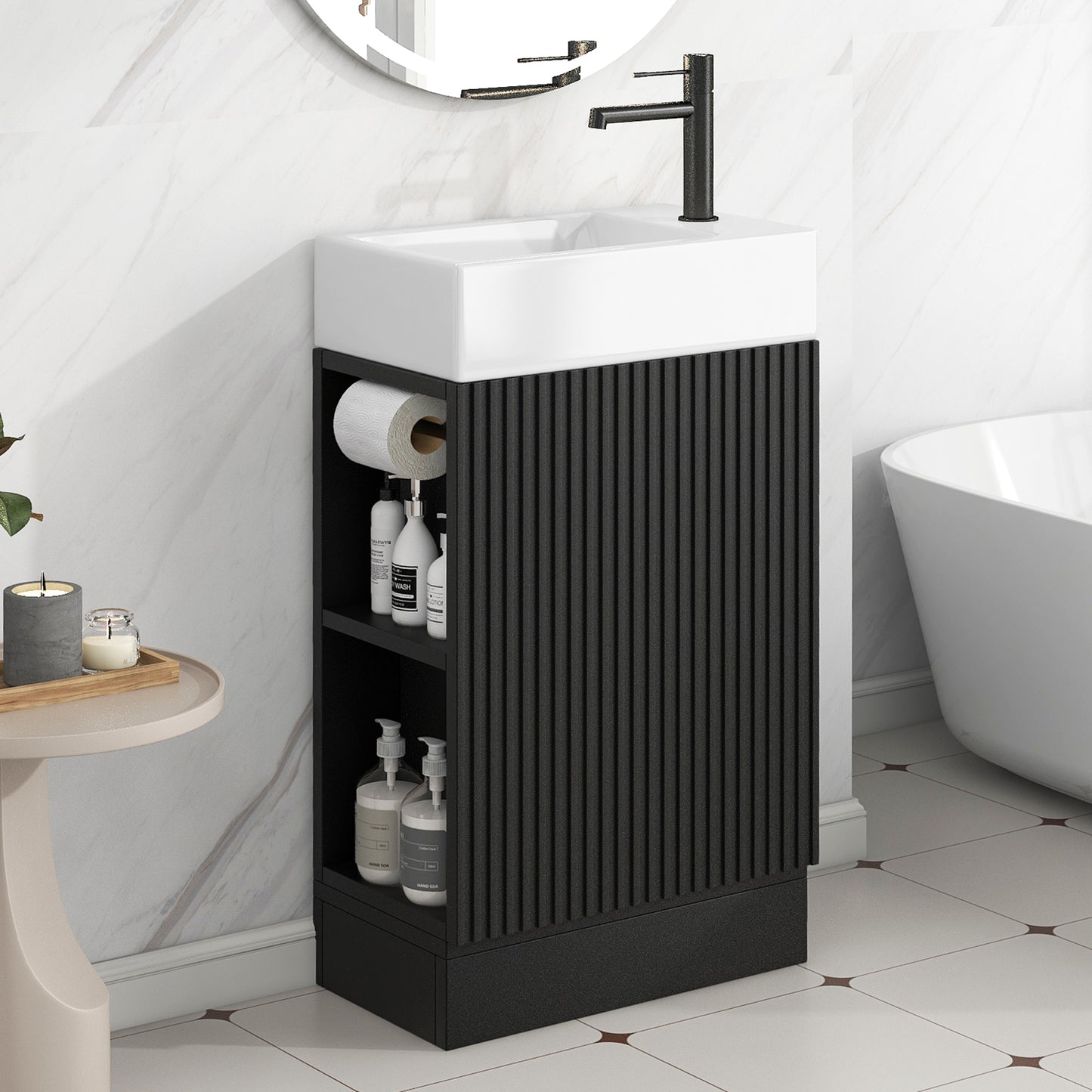 18.6  Bathroom Vanity With Sink, Bathroom Vanity Cabinet With Two-tier Shelf, Left Or Right Orientation, Black
