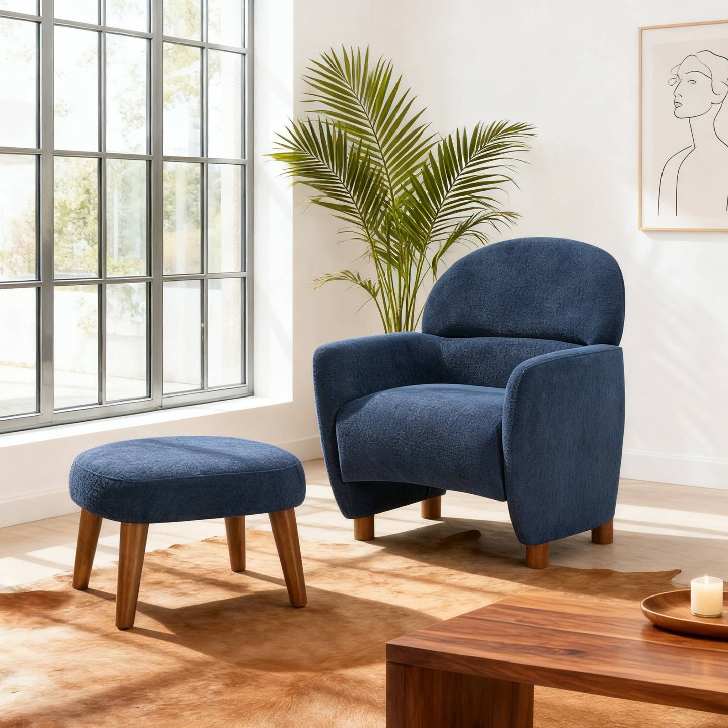 Modern Lazy Chair With Footrest Ottoman - Upholstered Leisure Sofa Chair, Reading Corner Chair For Small Space