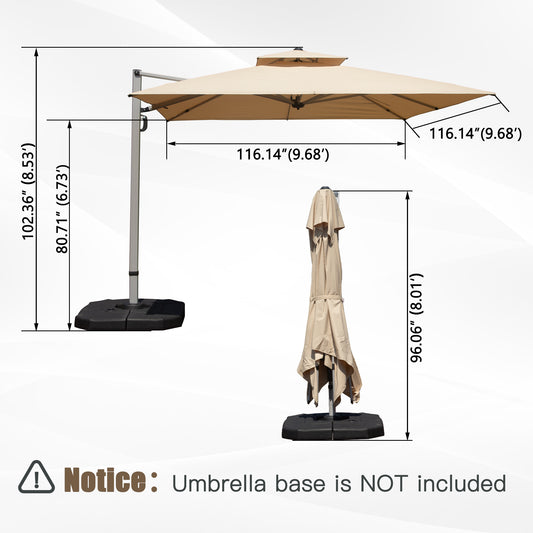 10 X10  Square Cantilever Umbrella With Center Pole, Beige  Base Not Included