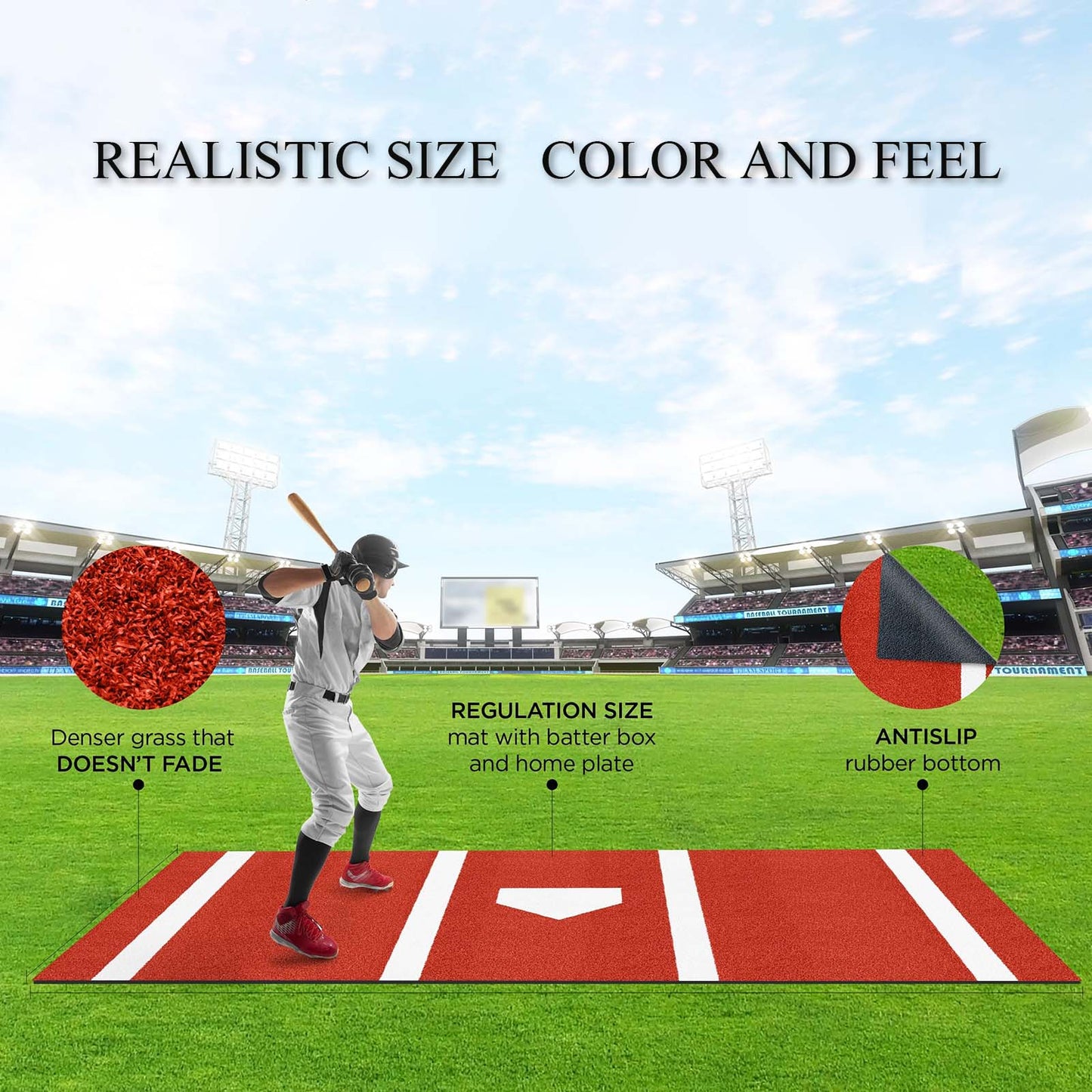 Premium Baseball Batting Mat 12 X 6 Ft Indoor Outdoor Portable Baseball Softball Hitting Mat, Non-slip Rubber Bottom Batting Cage Mat With Home Plate For Batter, Pitcher And Catcher Training