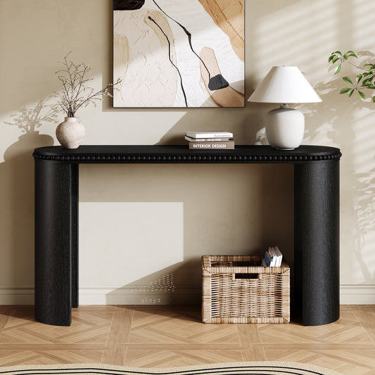 Mirod Vintage Console Table With Beaded Trim And Reversible Curved Legs, Natural Wood Veneer Finish  Entryway Accent Table For Hallway, Living Room, Or Behind Sofa