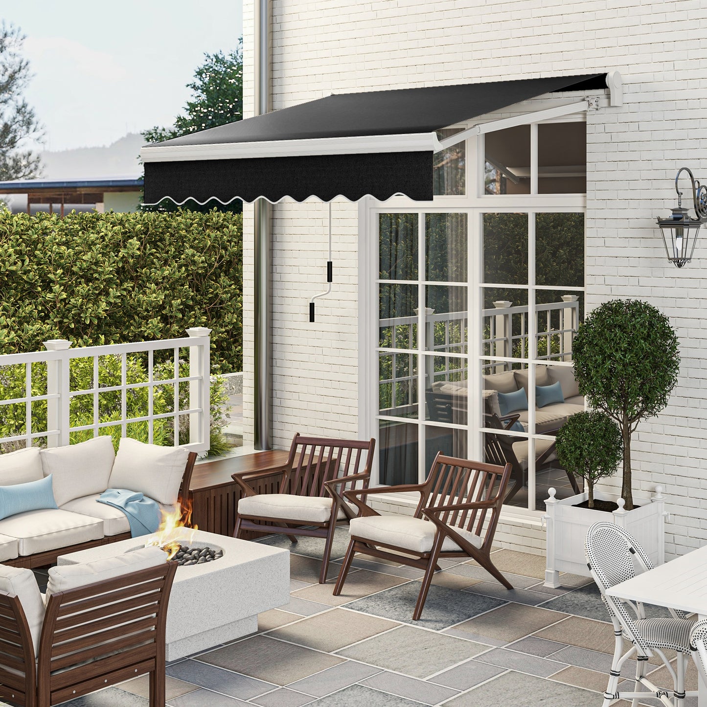 8' X 6.6' Patio Retractable Awning, Manual Exterior Sun Shade Deck Window Cover, Black