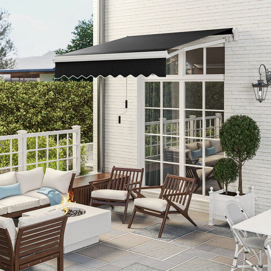 8' X 6.6' Patio Retractable Awning, Manual Exterior Sun Shade Deck Window Cover, Black