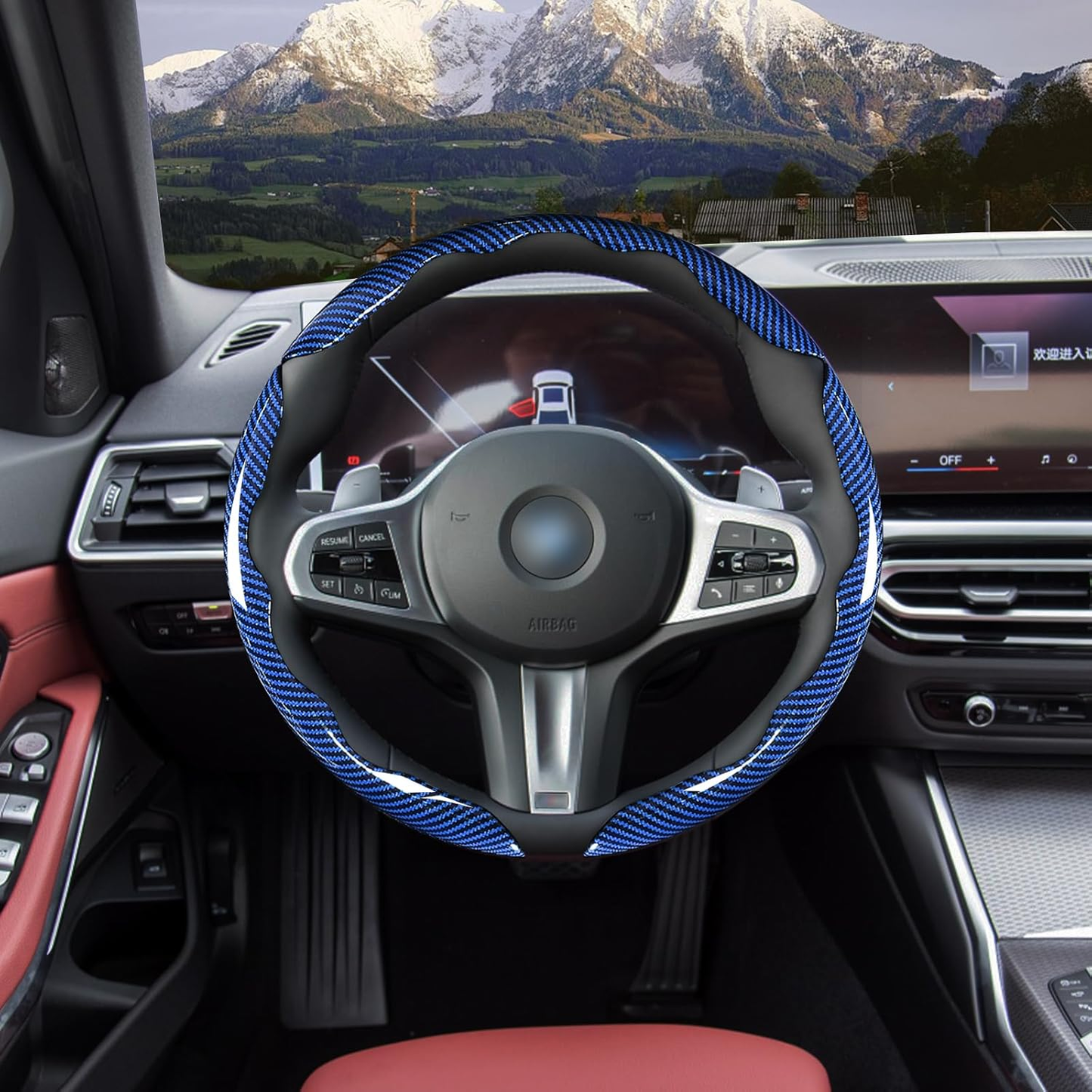 Carbon Fiber Steering Wheel Covers 3 Piece Clip On Steering Wheel Cover -Blue