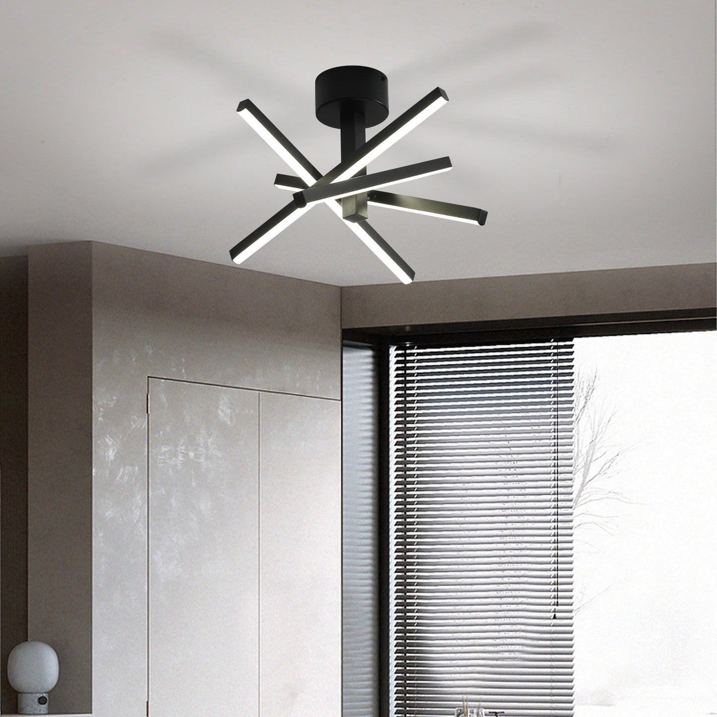 12 Inch Modern LED Ceiling Light, Geometric Starburst Design With Black Finish For Living Room, Bedroom, And Hallways