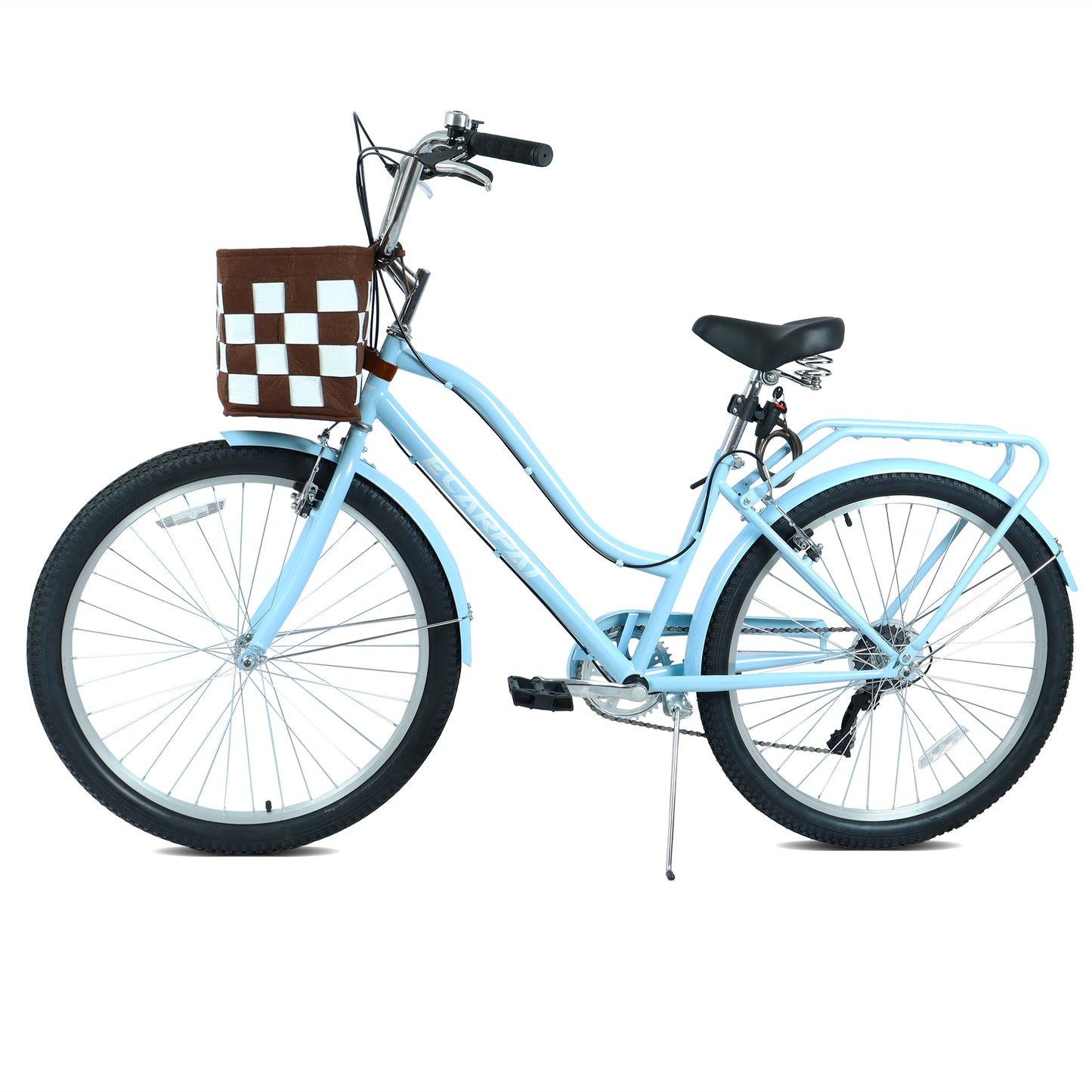 26 Inch 7-Speed City Commuter Bike With Lock & Detachable Basket High-Tensile Steel Frame, Lightweight Alloy Wheels & V-Brakes Multiple Colors For Urban Riding