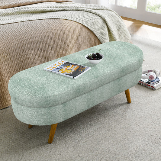 Ottoman Oval Storage Bench,Rubber Wood Legs, Gray 43.5x16x16 Cyan