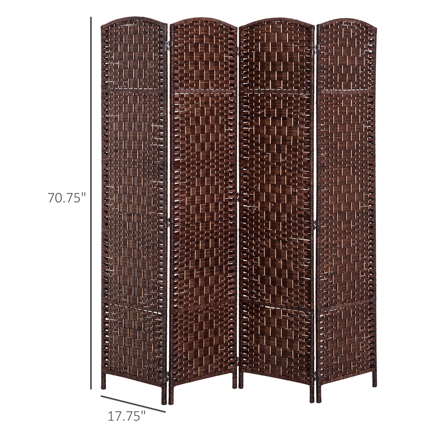 Room Divider, 4 Panel Folding Privacy Screen, 6FT Tall Portable Wicker Weave Partition Wall Divider For Bedroom, Home Office, Brown