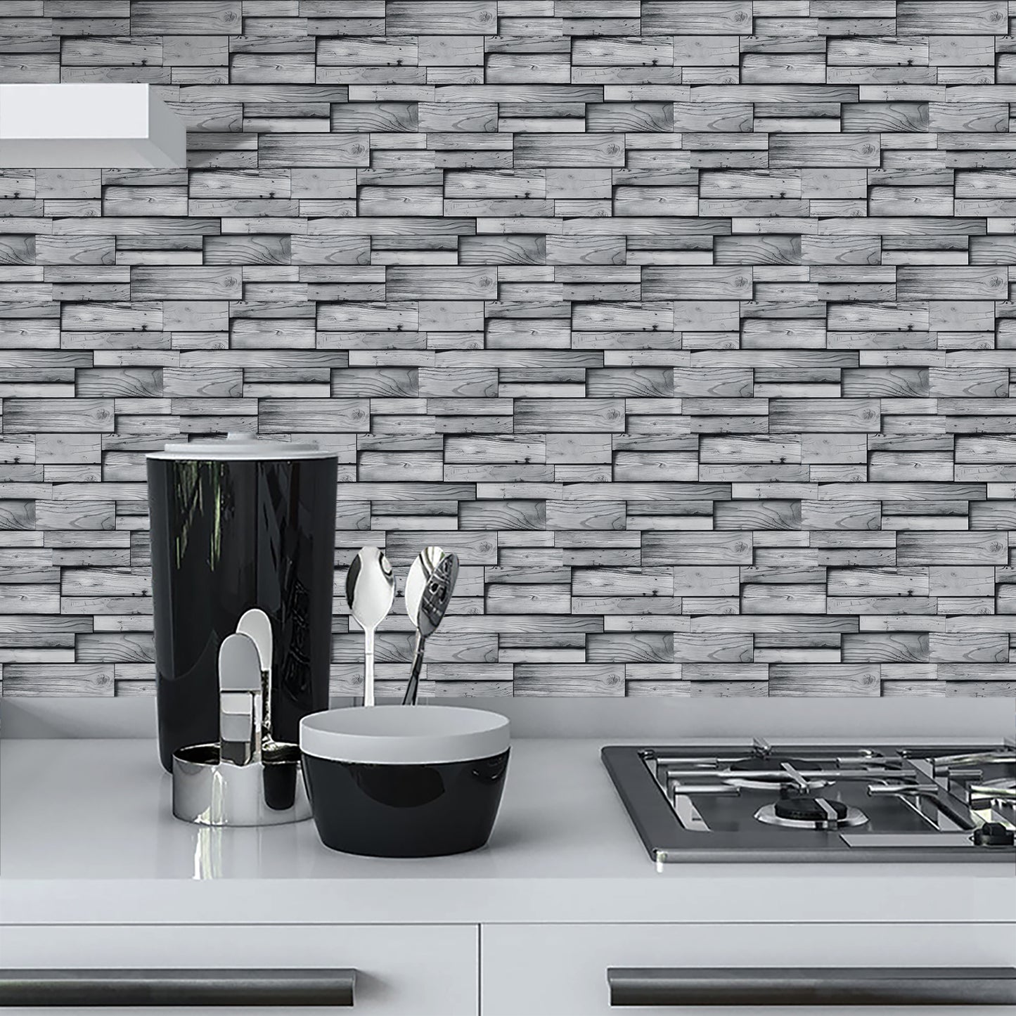 Peel And Stick Wood Grain Wallpaper Waterproof And Oil Proof Wall Tile Sticker Kitchen Backsplash Light Grey Bathroom Decoration And Accessories Wall Sticker