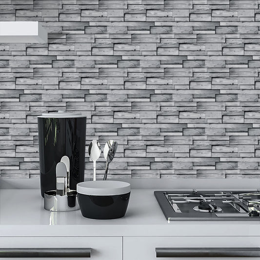 Peel And Stick Wood Grain Wallpaper Waterproof And Oil Proof Wall Tile Sticker Kitchen Backsplash Light Grey Bathroom Decoration And Accessories Wall Sticker