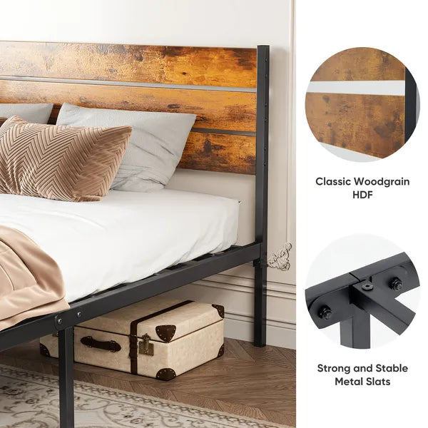 Metal Platform Bed Frame - Mattress Foundation With Headboard And And Footboard, No Box Spring Needed With 800LBS Sturdy Wooden Slats Support