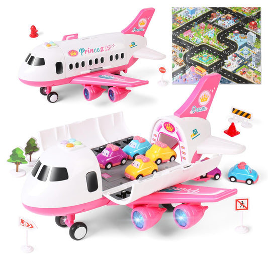 Princess Airplane Toy Set  Includes Airplane, Princess Car, Road Signs, And Road Barriers  Birthday & Christmas Gift Suitable For Girls