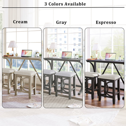 TOPMAx Farmhouse 3- Piece Counter Height Dining Table Set With USB Port And Upholstered Stools Milky White