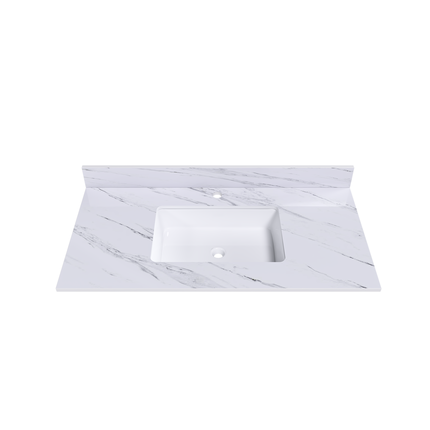 43 Inch Marble Vanity Top  White Vanity Top With 1 Pre-drilled Faucet Holes  Bathroom Vanity Top With Undermount Rectangular Middle Sink And 4 Height Backsplash   Bianco Carrara Venato
