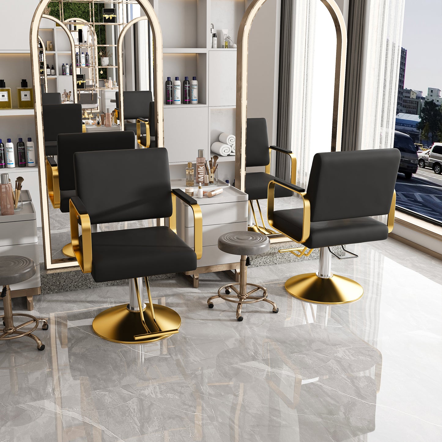 Hydraulic Salon Chair - 360 Swivel Barber Stylist Chair With Pump, Non-Tilting Hairdressing Chair For Hair Salons, Tattoo & Beauty Spa   Professional Stylist Equipment    Black  Gold     Single Pack