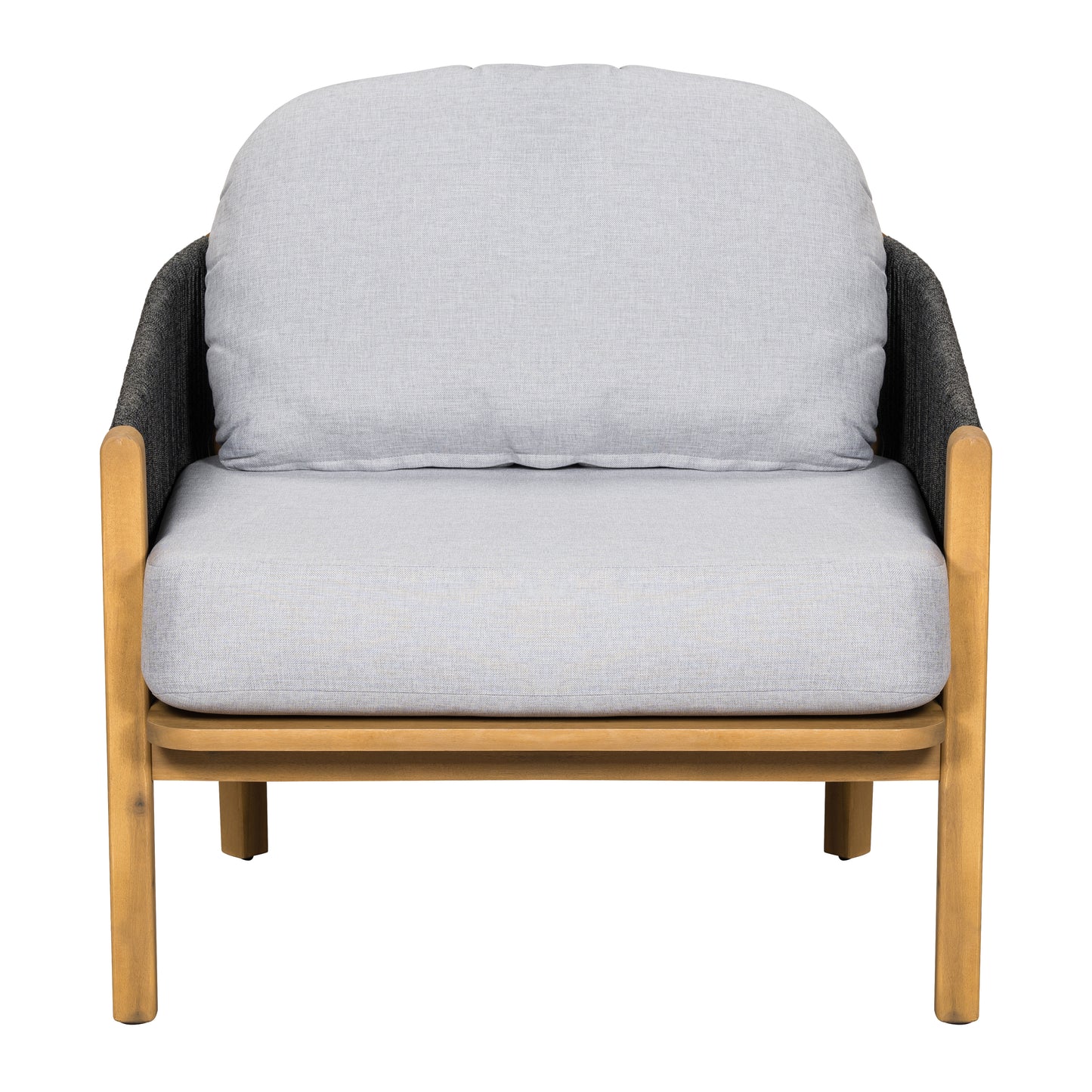 Grotta Outdoor Wood Club Chair  Dark Gray Rope With Gray Cushion