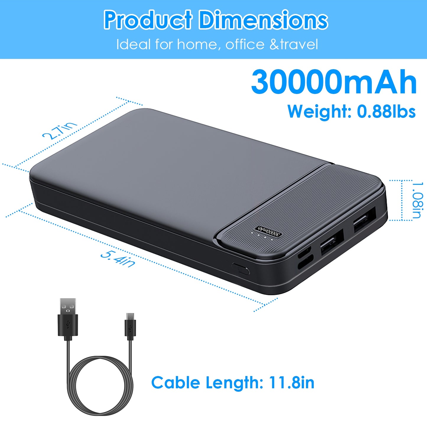 1Pc 30000mAh 20000mAh 1W MAh Fast Charging Power Bank Charger With 1 USB Cable Fit For IOS Phone 15 14 13 And More