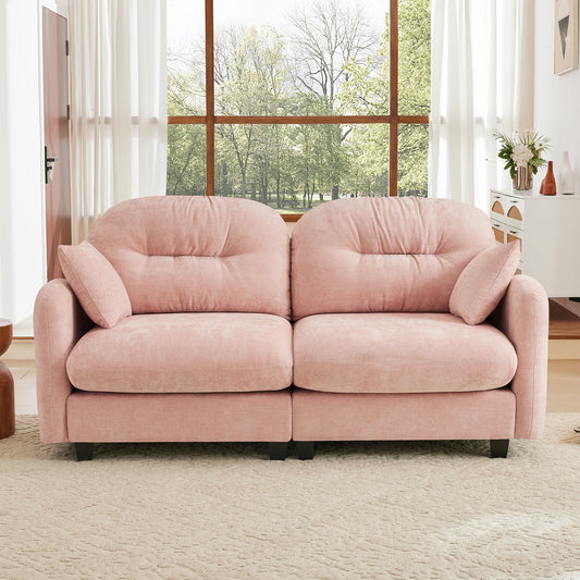 Loveseat Cloud Sectional Couches Chenille Fabric,Quilted Pleated Design, Ergonomic Design,High-Density Foam Easy Install Elegant Armrests High Quality Wooden Base,Fits Living Rooms,Pink