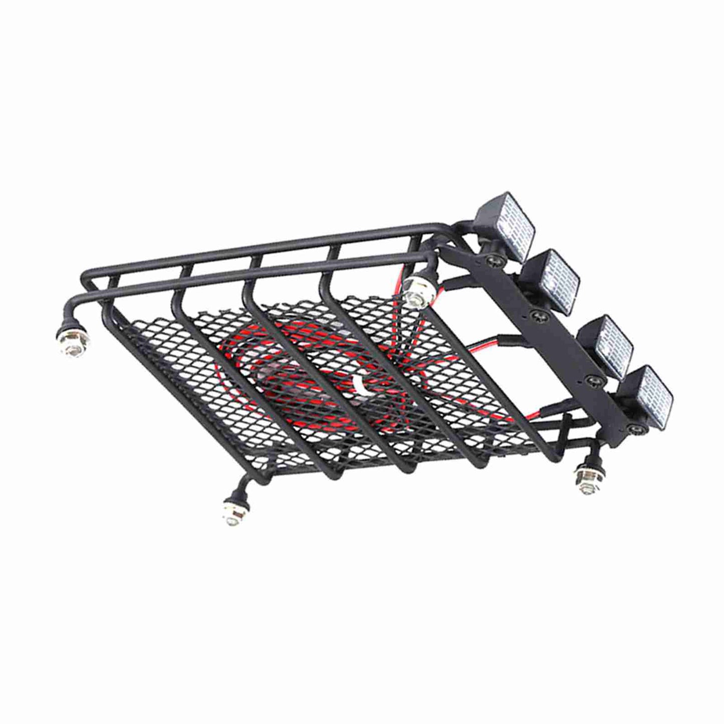 Middle Size Roof Rack Luggage With LED Lights Quadrate For SCX10 1/10 RC Car (4 White)