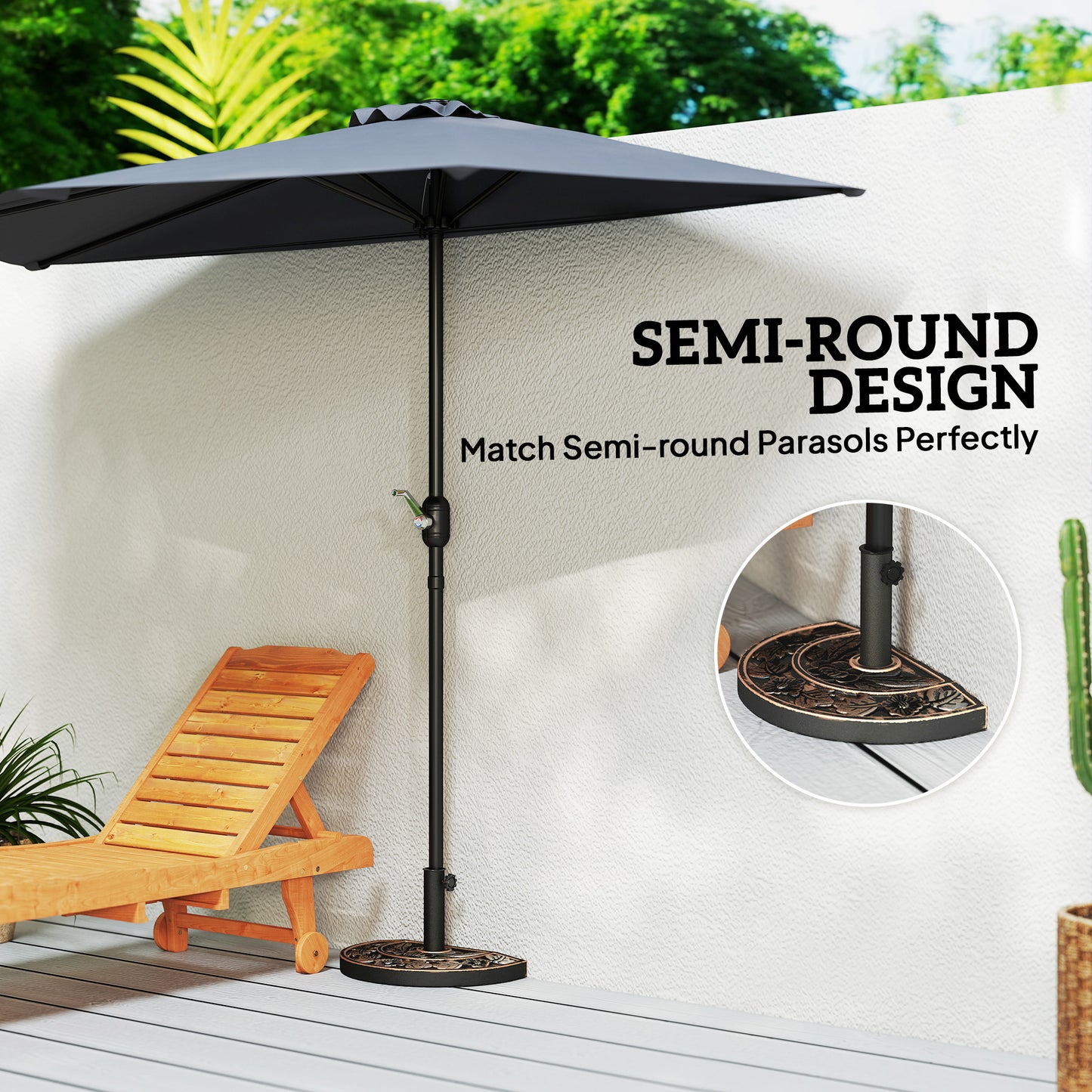 20lbs Half Round Patio Umbrella Base Outdoor Decorative Resin Parasol Stand Holder For Φ1.5", Φ1.9" Pole, For Lawn, Deck, Backyard, Garden, Bronze