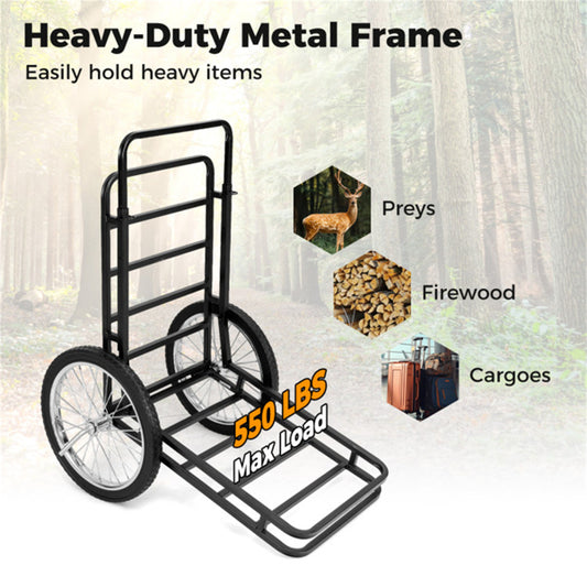 Black Game Cart With Double-Layer Structure - 2-Level Adjustment, 550 Lbs Capacity, 20inch Rubber Wheels For Outdoor Hauling