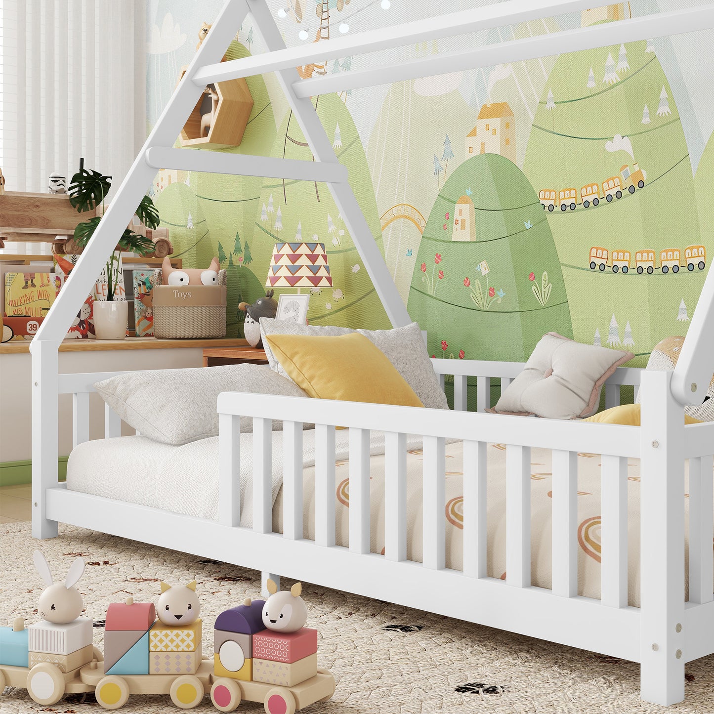 Full House Bed With Light, Low Floor House Bed With Fence And Roof For Kids Boys Girls,WhiteExpect Arrive Date 2026 4 2 Old SKU W2593P296919