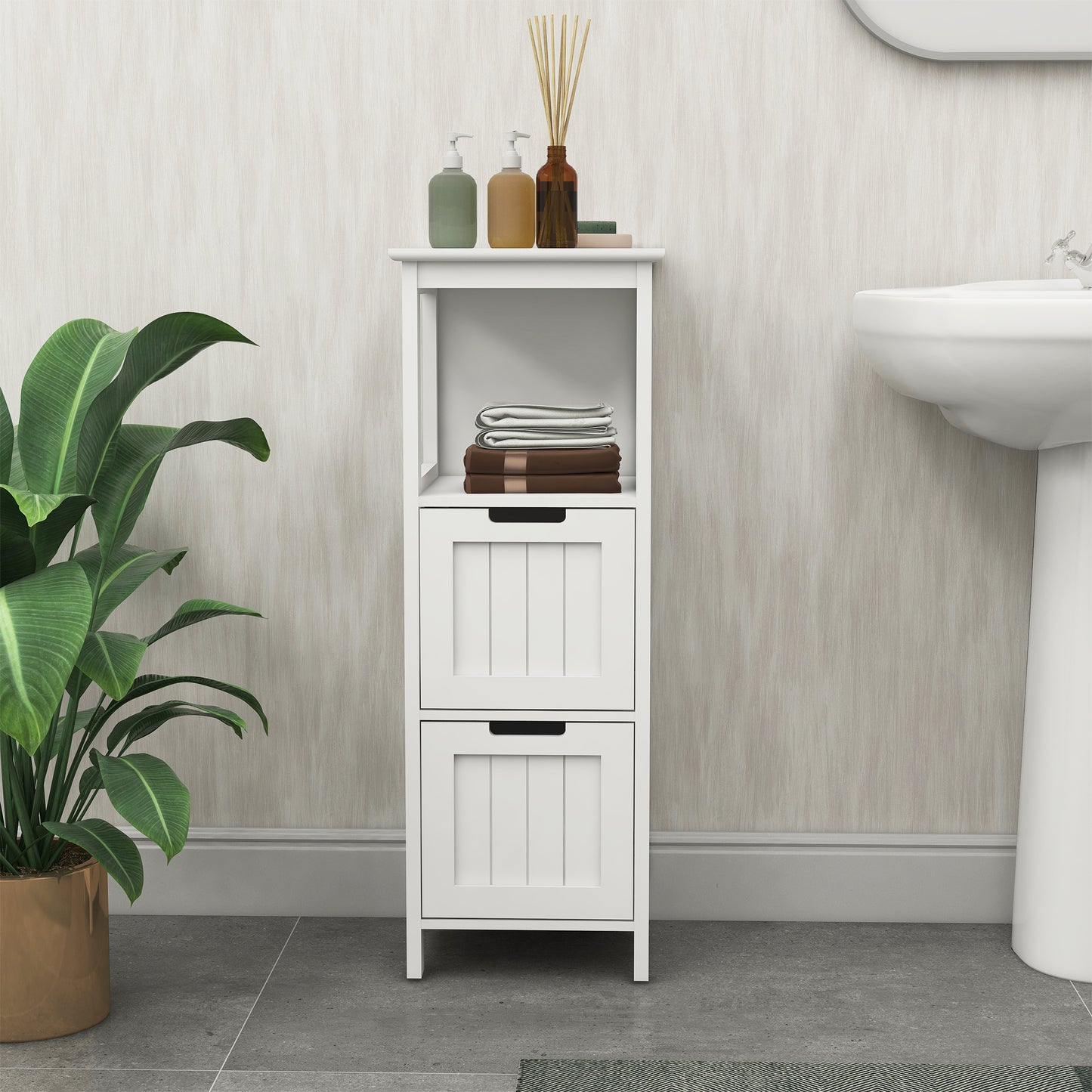 Bathroom Floor Cabinet With 2 Drawers And 1 Storage Shelf,Freestanding Wood Storage Organizer Cabinet-White